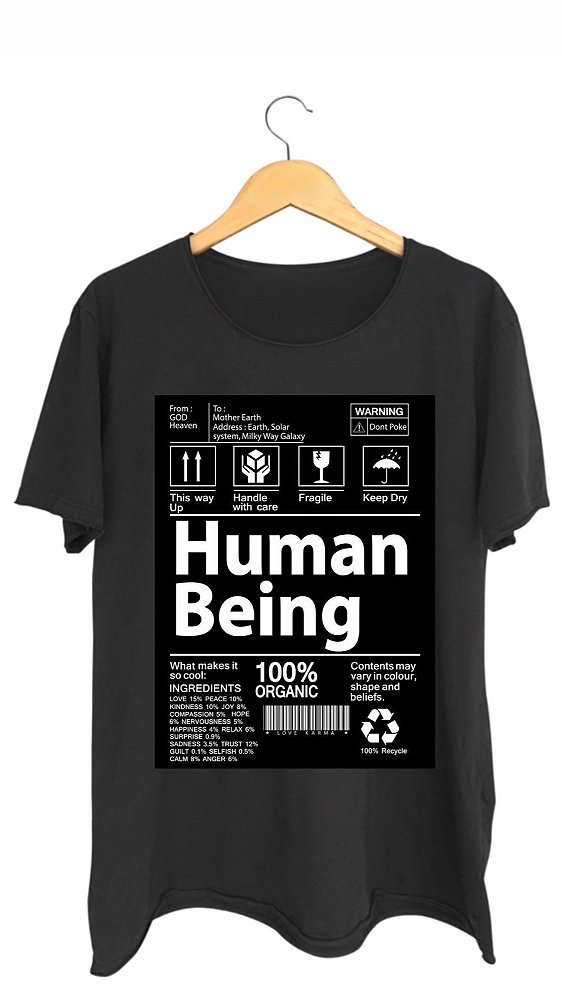Camiseta HUMAN BEING - 100% algodão corte a fio preta