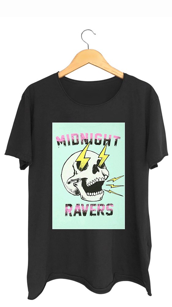 Camiseta MIDNIGHT RAVERS - 100% algodão corte a fio preta