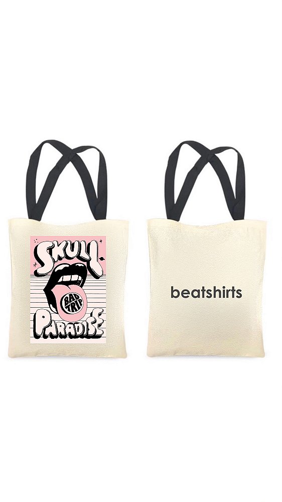 Ecobag com alça preta - 100% algodão - 30cmx40cm - SKULL PARADISE