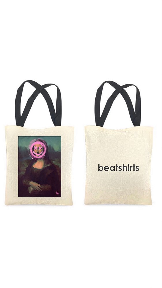 Ecobag com alça preta - 100% algodão - 30cmx40cm - MONALISA I