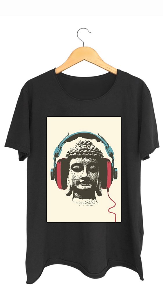 Camiseta BUDDHA - 100% algodão corte a fio preta