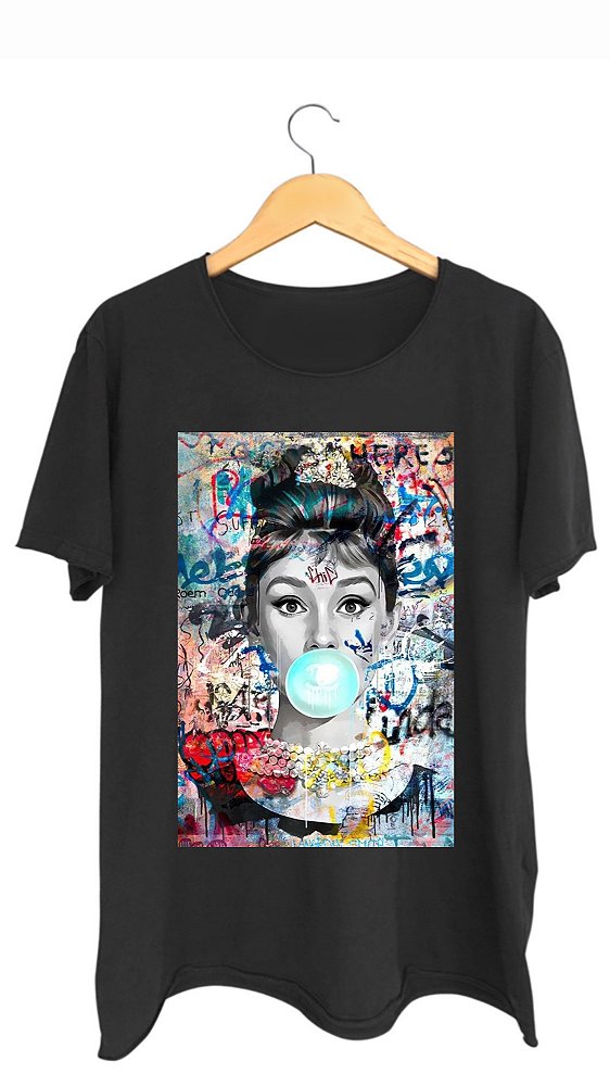 Camiseta AUDREY POPART - 100% algodão corte a fio preta