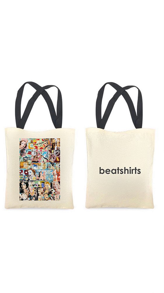 Ecobag com alça preta - 100% algodão - 30cmx40cm - POPART