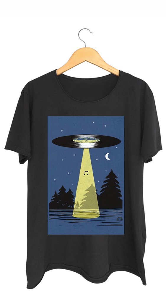 Camiseta DISCO - 100% algodão corte a fio preta