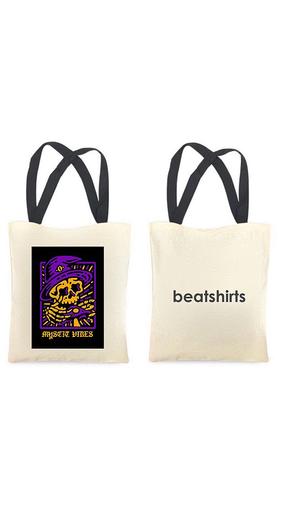 Ecobag com alça preta - 100% algodão - 30cmx40cm - MYSTIC VIBES