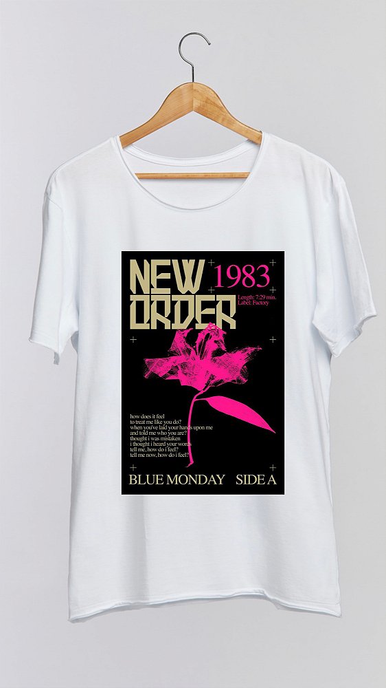 Camiseta NEW ORDER - 100% algodão corte a fio branca