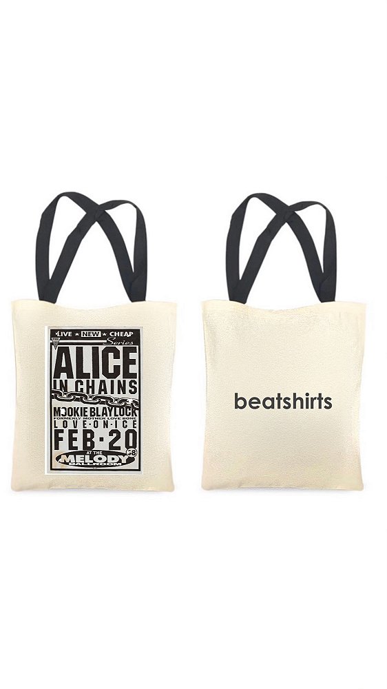 Ecobag com alça preta - 100% algodão - 30cmx40cm - ALICE IN CHAINS