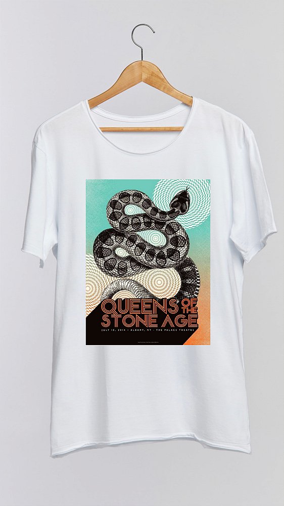 Camiseta QUEENS OF THE STONE AGE - 100% algodão corte a fio branca