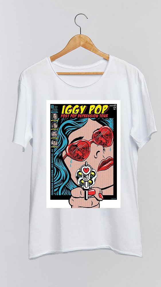 Camiseta IGGY POP - 100% algodão corte a fio branca