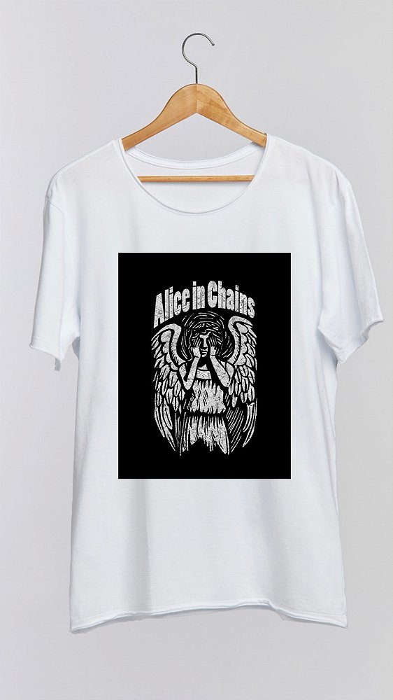 Camiseta ALICE IN CHAINS - 100% algodão corte a fio branca