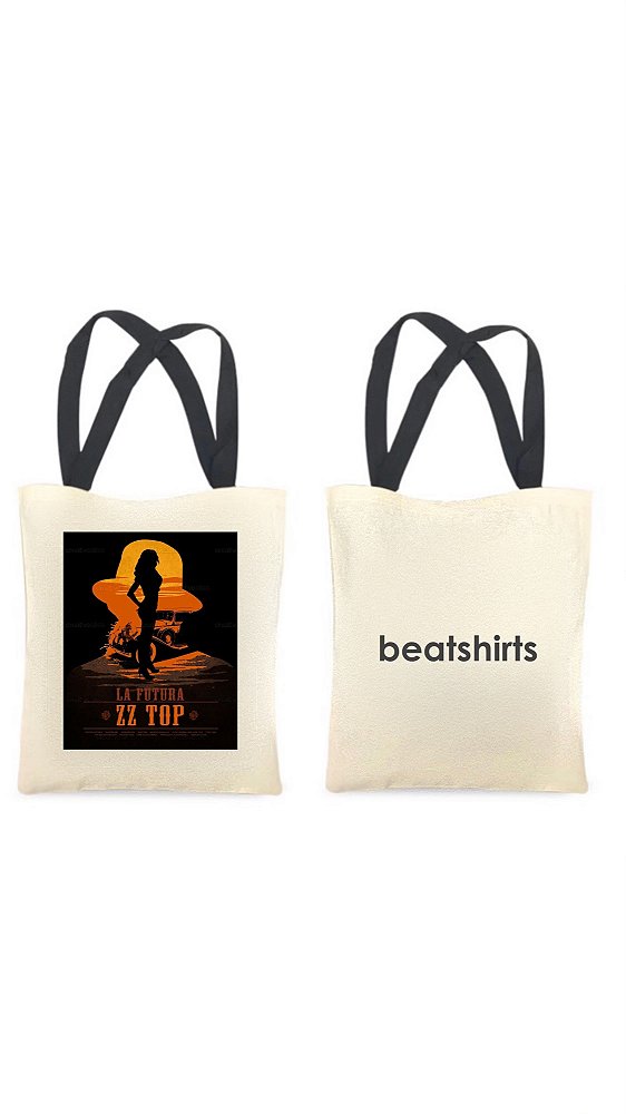 Ecobag com alça preta - 100% algodão - 30cmx40cm - ZZ TOP