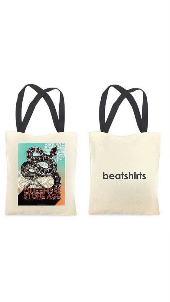 Ecobag com alça preta - 100% algodão - 30cmx40cm - QUEENS OF THE STONE AGE