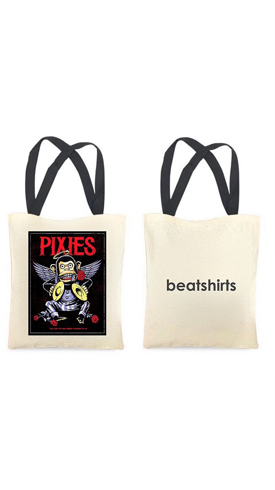 Ecobag com alça preta - 100% algodão - 30cmx40cm - PIXIES