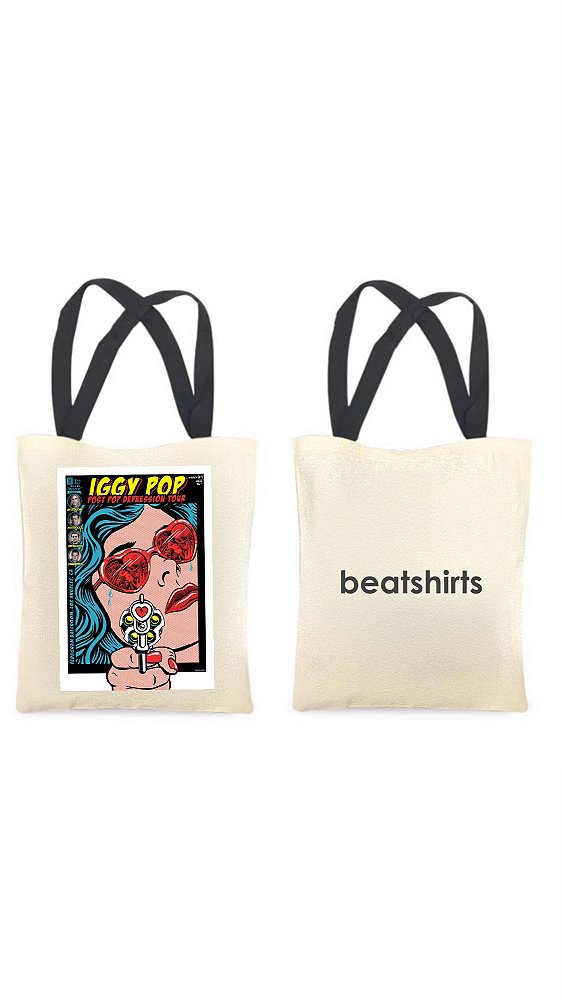Ecobag com alça preta - 100% algodão - 30cmx40cm - IGGY POP