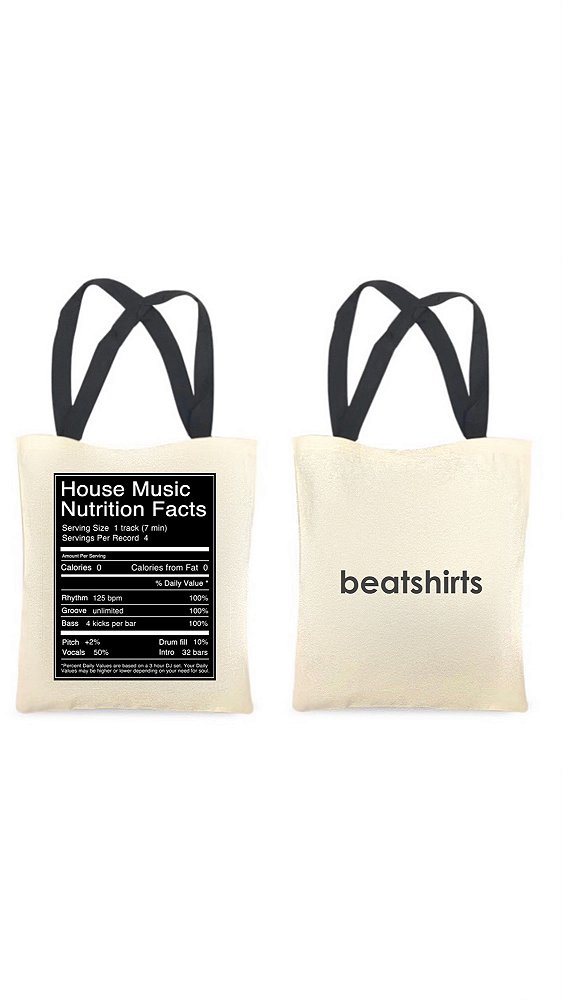 Ecobag com alça preta - 100% algodão - 30cmx40cm - HOUSE MUSIC