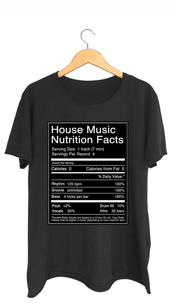Camiseta HOUSE MUSIC - 100% algodão corte a fio preta