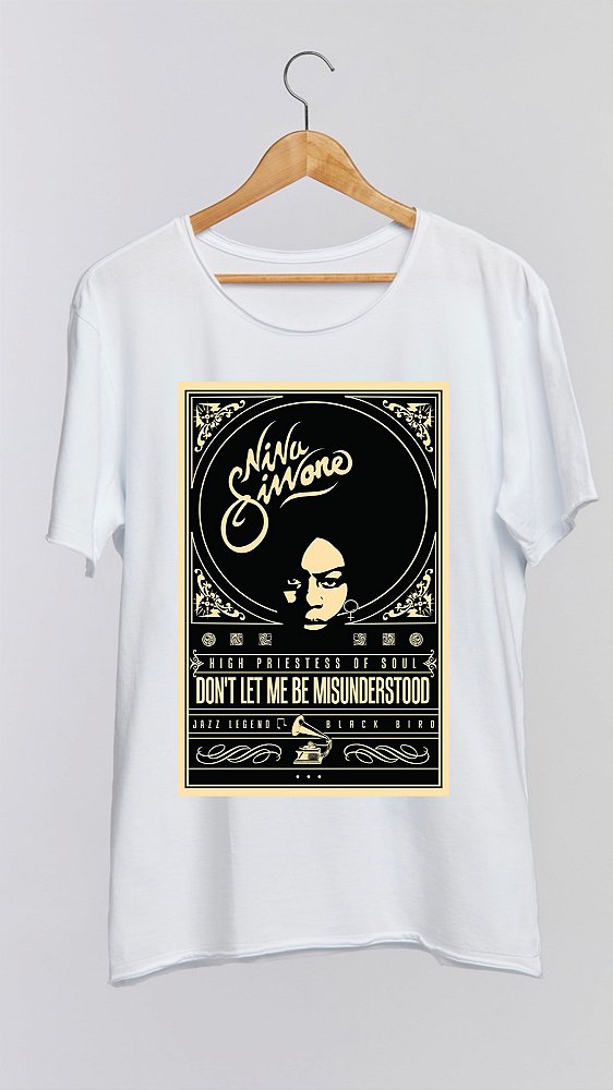 Camiseta NINA SIMONE - 100% algodão corte a fio branca