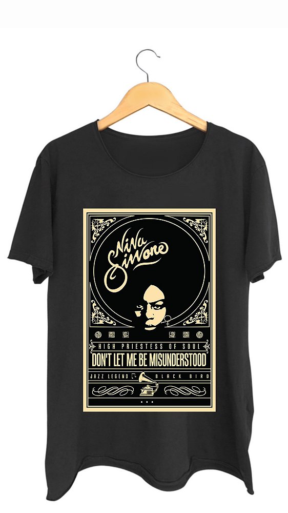 Camiseta NINA SIMONE - 100% algodão corte a fio preta