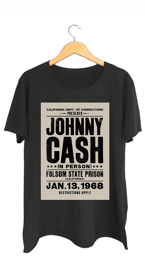 Camiseta JOHNNY CASH - 100% algodão corte a fio preta