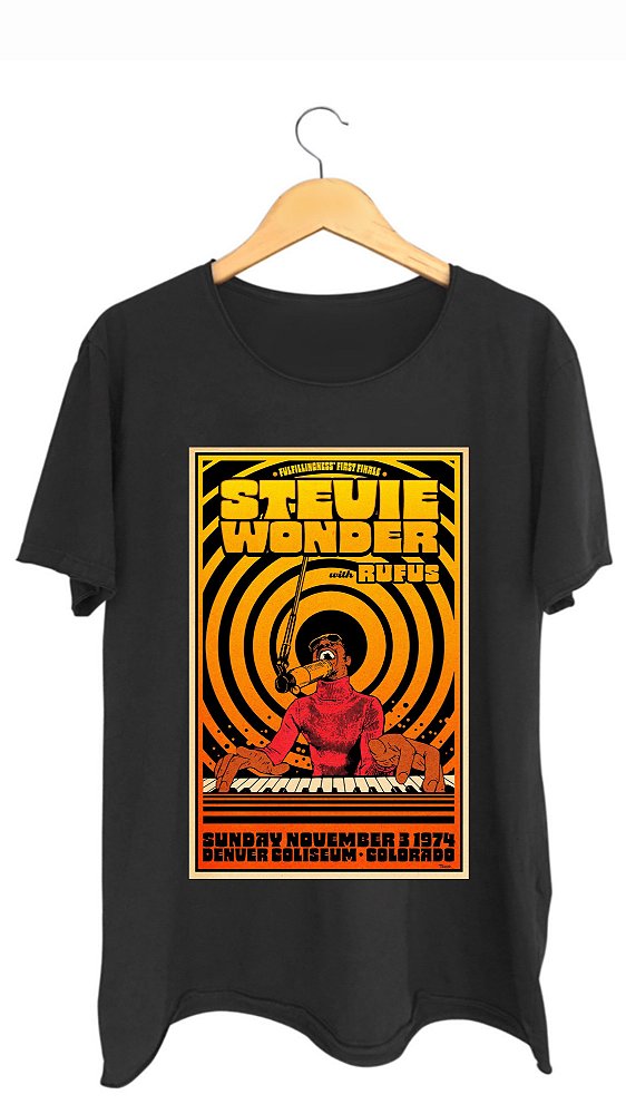 Camiseta STEVIE WONDER - 100% algodão corte a fio preta