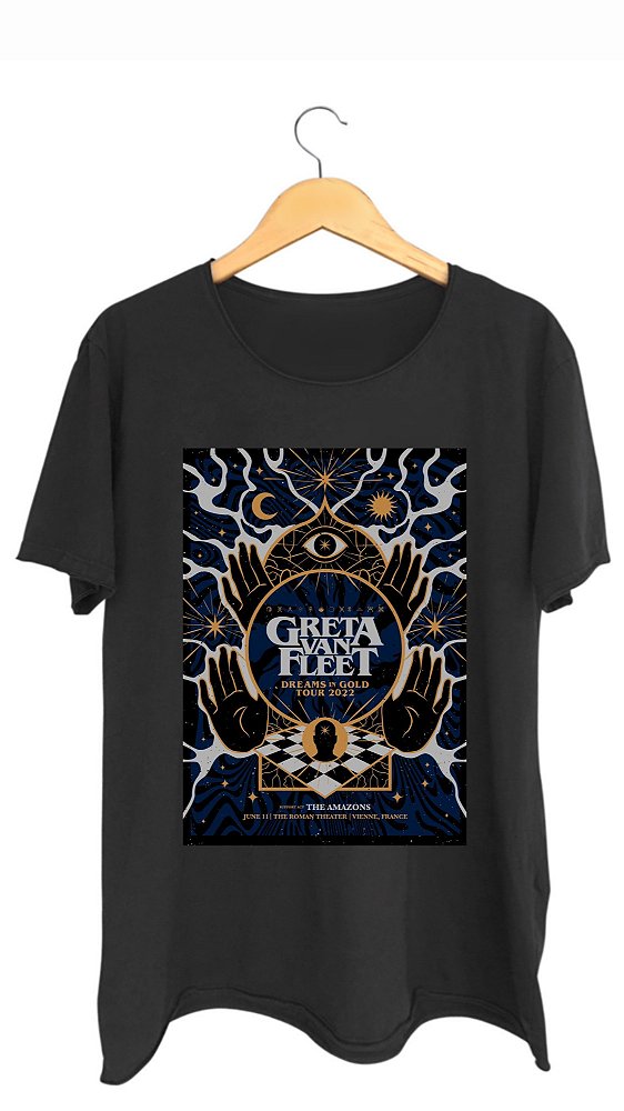 Camiseta GRETA VAN FLEET - 100% algodão corte a fio preta