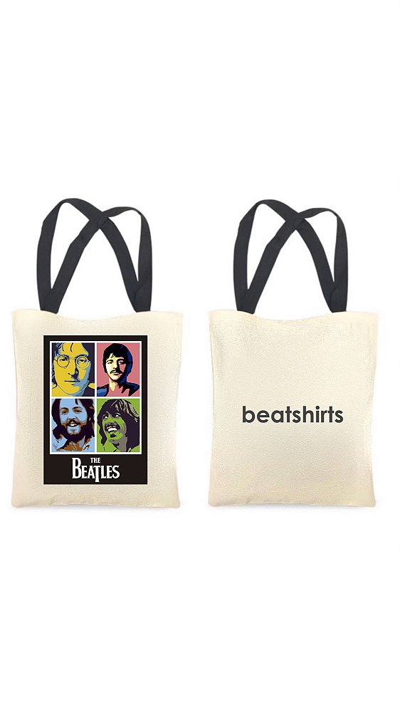 Ecobag com alça preta - 100% algodão - 30cmx40cm - THE BEATLES