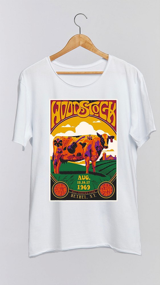 Camiseta WOODSTOCK III - 100% algodão corte a fio branca