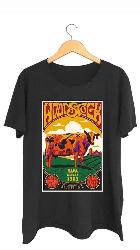 Camiseta WOODSTOCK III - 100% algodão corte a fio preta