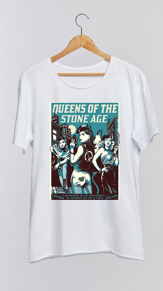 Camiseta QUEENS OF THE STONE AGE I - 100% algodão corte a fio branca