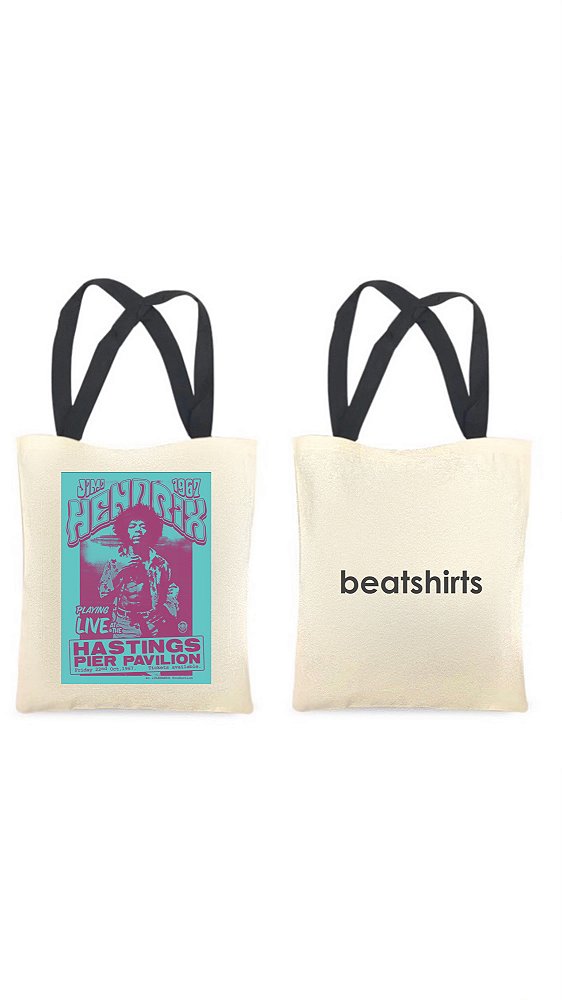 Ecobag com alça preta - 100% algodão - 30cmx40cm - JIMI HENDRIX I