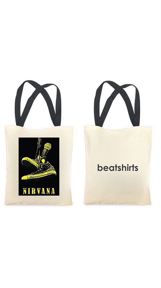 Ecobag com alça preta - 100% algodão - 30cmx40cm - NIRVANA I