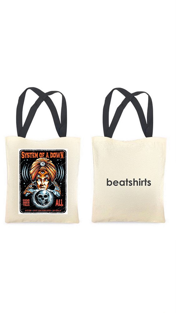 Ecobag com alça preta - 100% algodão - 30cmx40cm - SYSTEM OF A DOWN