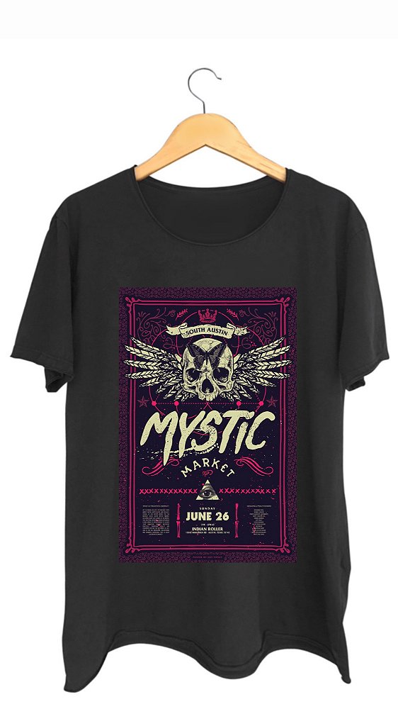 Camiseta MYSTIC MARKET - 100% algodão corte a fio preta