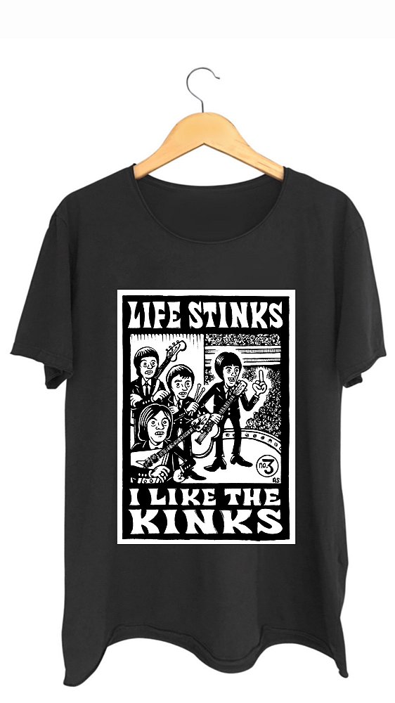 Camiseta THE KINKS - 100% algodão corte a fio preta