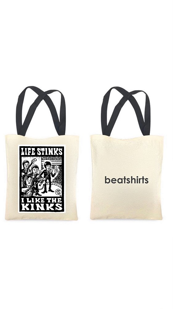 Ecobag com alça preta - 100% algodão - 30cmx40cm - THE KINKS