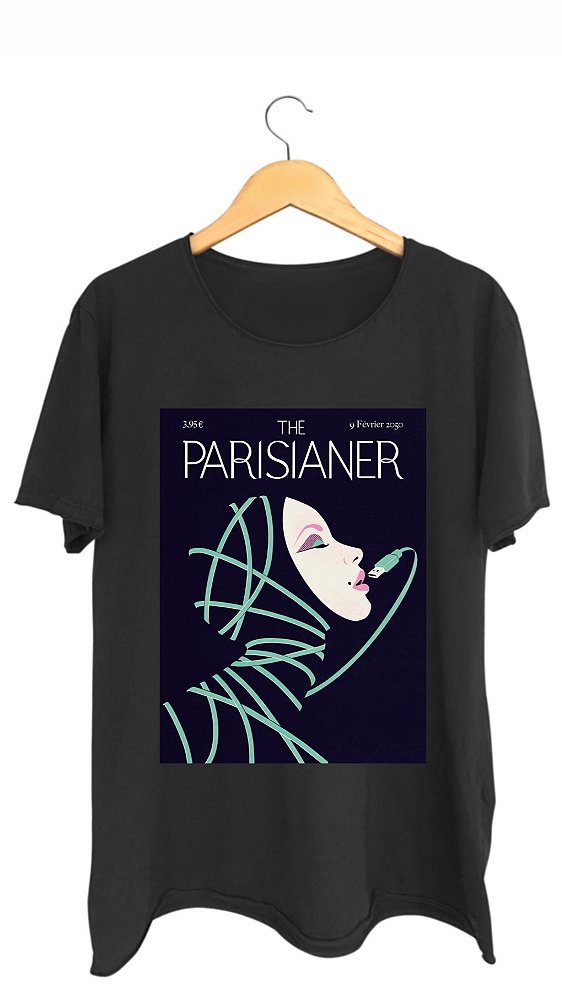 Camiseta THE PARISIANER - 100% algodão corte a fio preta