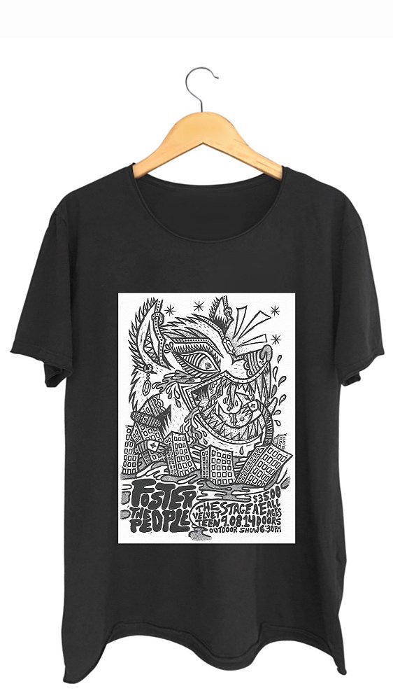 Camiseta FOSTER THE PEOPLE - 100% algodão corte a fio preta