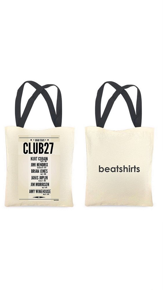 Ecobag com alça preta - 100% algodão - 30cmx40cm - CLUB 27