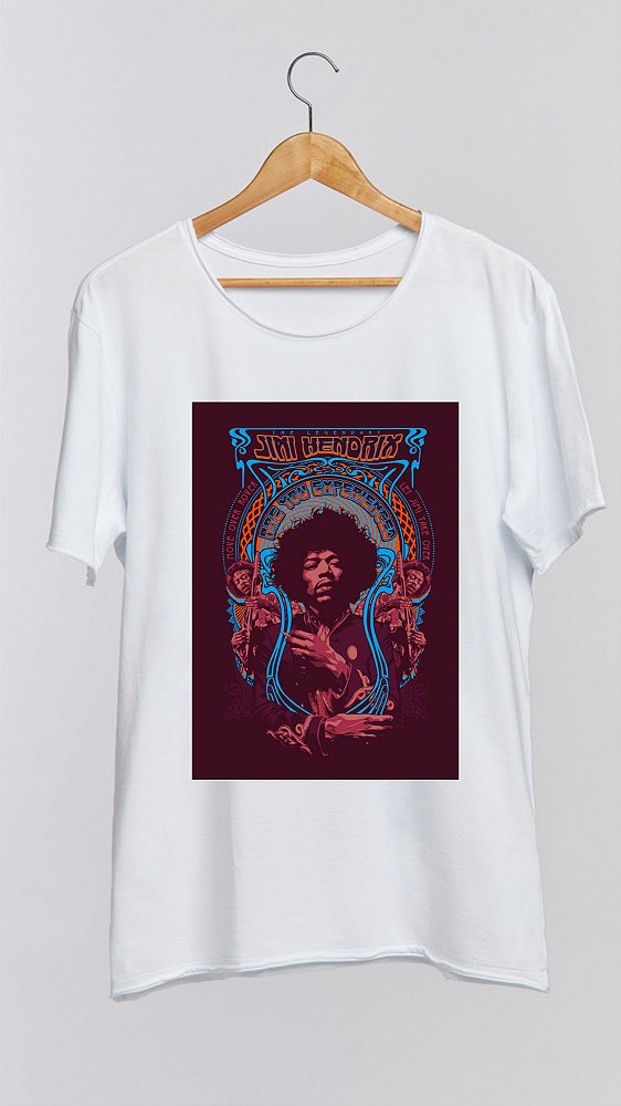Camiseta JIMI HENDRIX - 100% algodão corte a fio branca