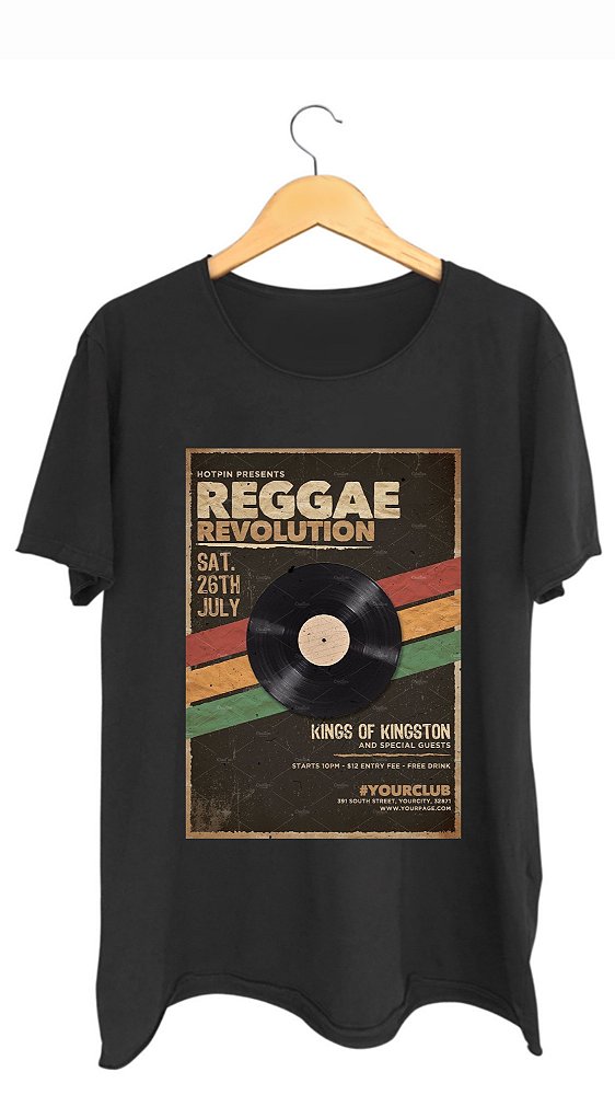 Camiseta REGGAE REVOLUTION - 100% algodão corte a fio preta