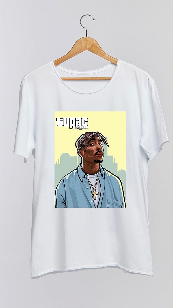 Camiseta TUPAC - 100% algodão corte a fio branca