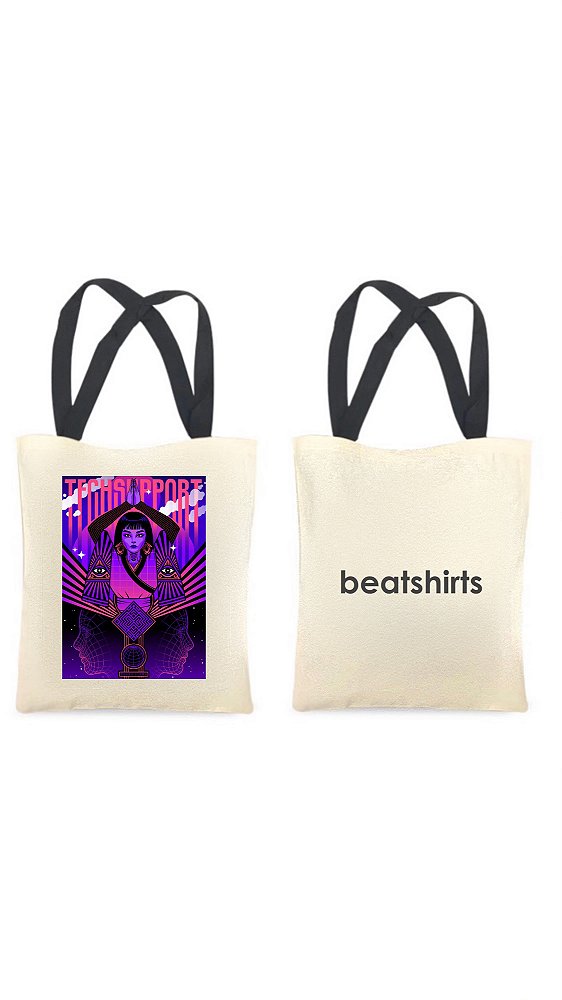 Ecobag com alça preta - 100% algodão - 30cmx40cm - TECH SUPPORT