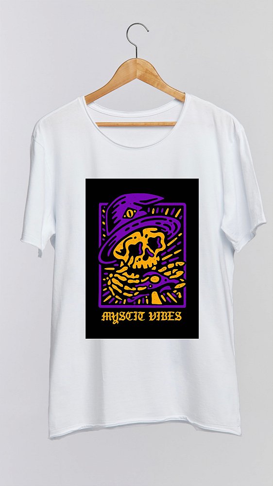 Camiseta MYSTIC VIBES - 100% algodão corte a fio branca