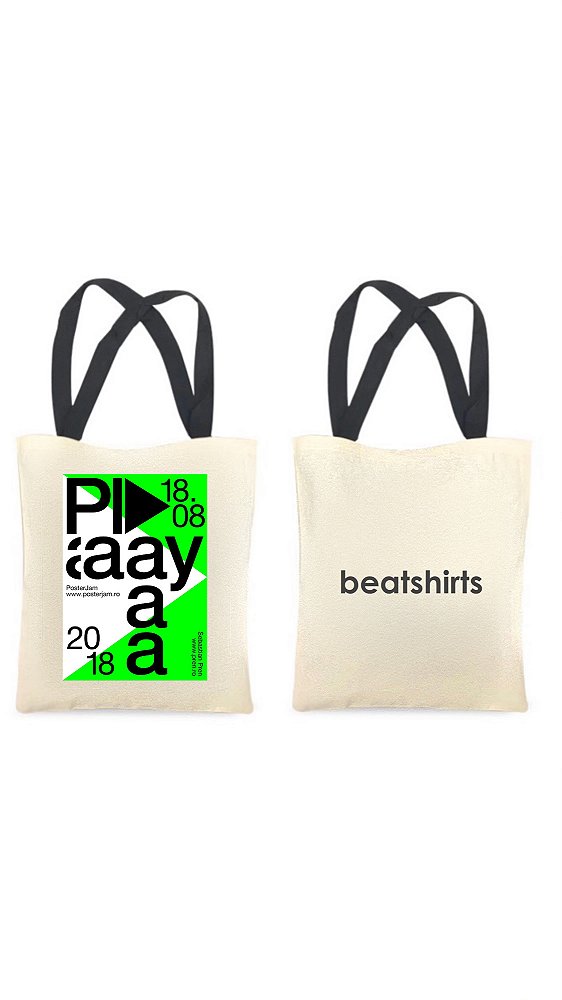 Ecobag com alça preta - 100% algodão - 30cmx40cm - PLAY I