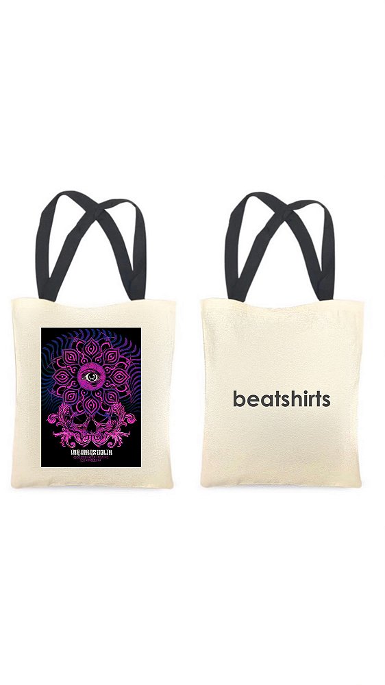 Ecobag com alça preta - 100% algodão - 30cmx40cm - MANDALA