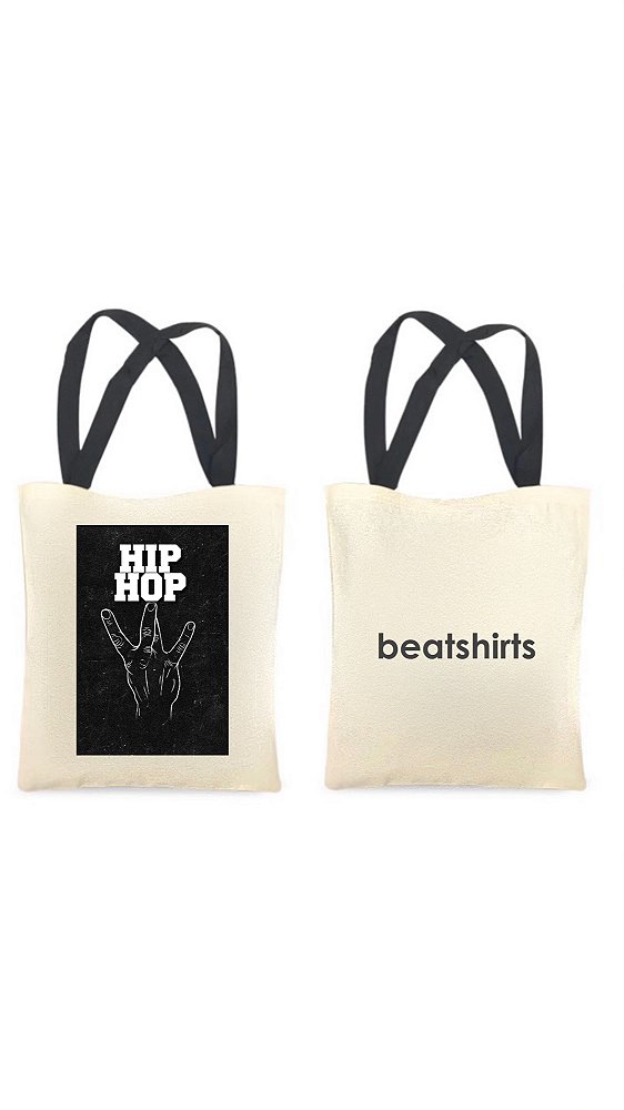 Ecobag com alça preta - 100% algodão - 30cmx40cm - HIP HOP