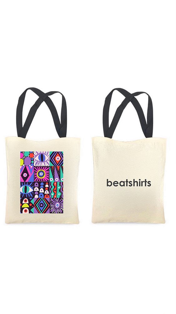Ecobag com alça preta - 100% algodão - 30cmx40cm - MIX