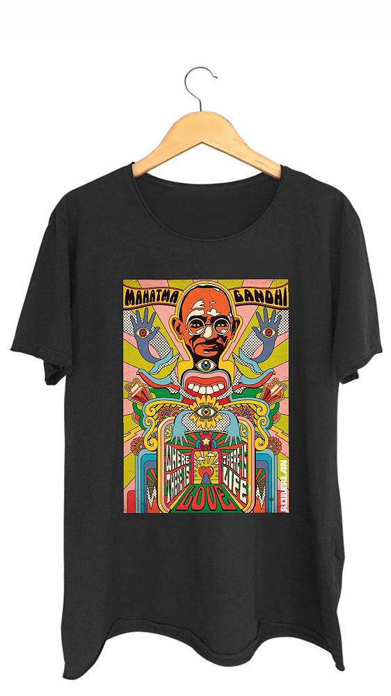 Camiseta MAHATMA GANDHI - 100% algodão corte a fio preta