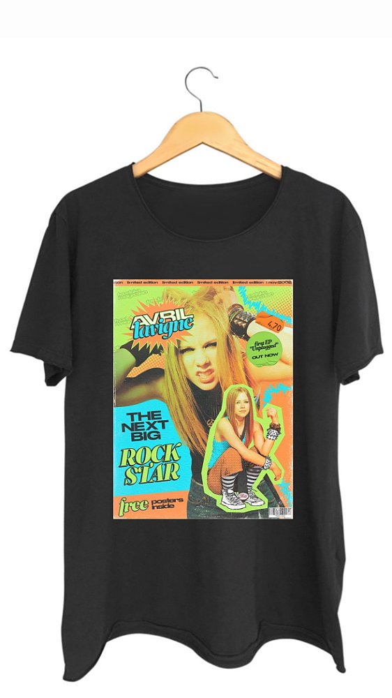 Camiseta AVRIL LAVIGNE - 100% algodão corte a fio preta