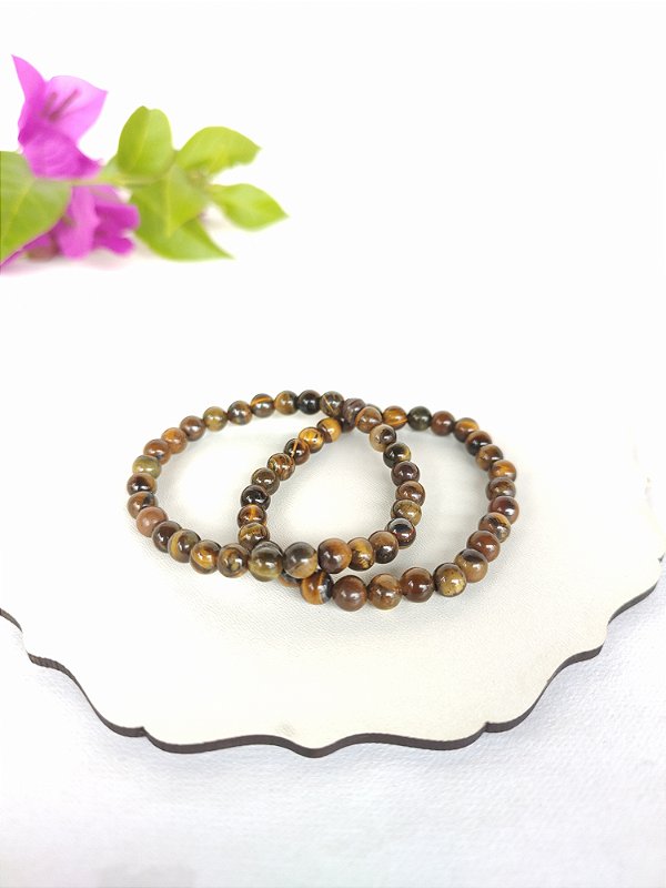 Pulseira Pedra Rolada 6mm Olho de Tigre - Proteção, autoestima